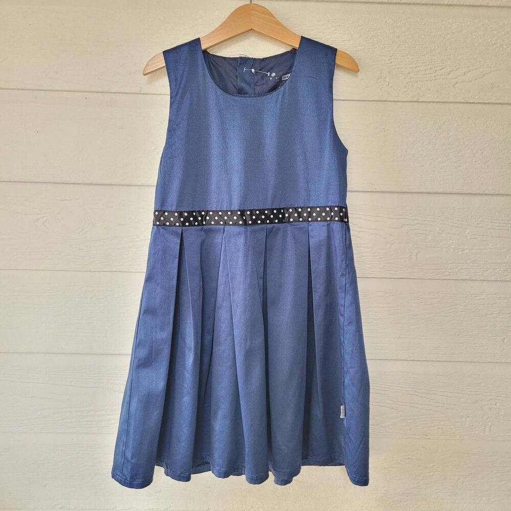 NAME IT Size 8 Lined Blue Polka Dot Cotton Blend Dress NWOT Sleeveless Party